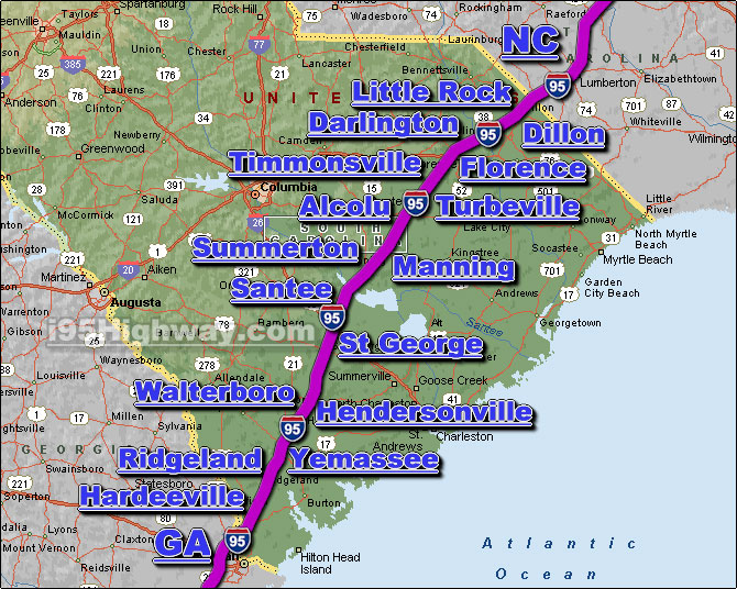 Map Of I 95 Exits In North Carolina | Time Zones Map